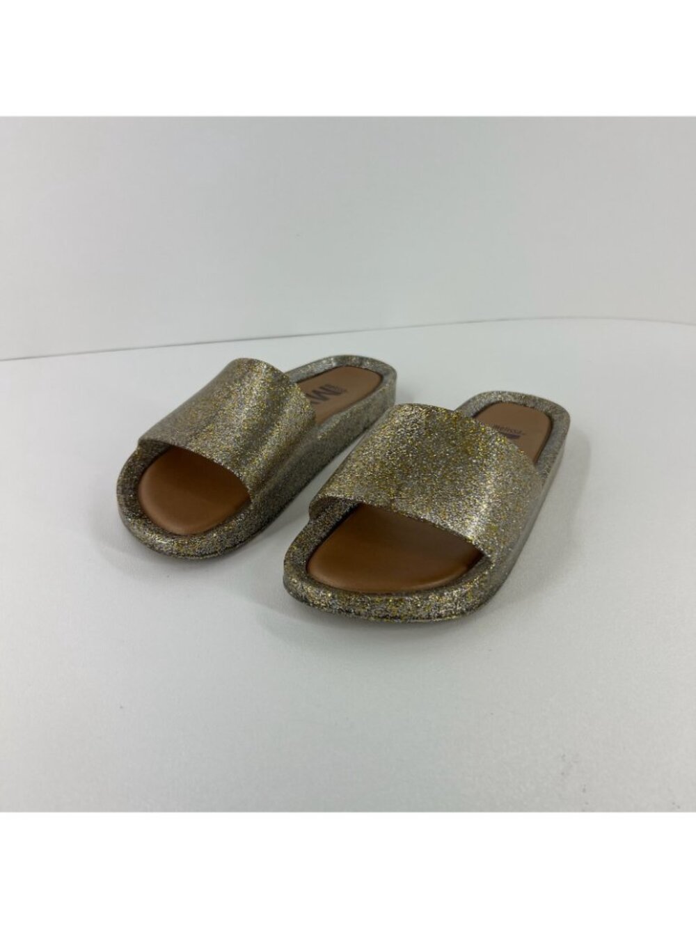 Melissa Beach Slide Sandals Womens 40 Jelly Slip On Flat Pool Shoes Gold Glitter - Picture 2 of 11